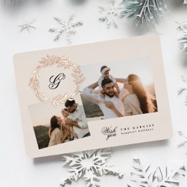 Klassieke krans Kerstmis fotocollage Roos Goud Folie Feestdagenkaart