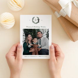 Klassieke Krans Monogram Enkele Foto Vakantie Kaar Kaart