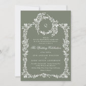 Klassieke krans Monogram Sage Groene Elegante Brui Kaart (Voorkant)