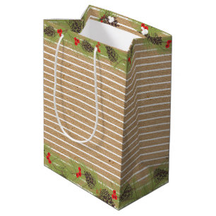 Klassieke krans op namaak bruin kraft medium cadeauzakje