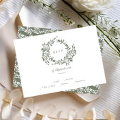 Klassieke Krans Wit & Sage Groen Elegant Bruiloft RSVP Kaartje