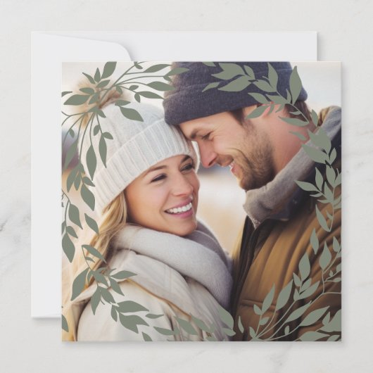 Klassieke Krans Witte Wijze Groene Foto QR Bruilof Save The Date (Voorkant)