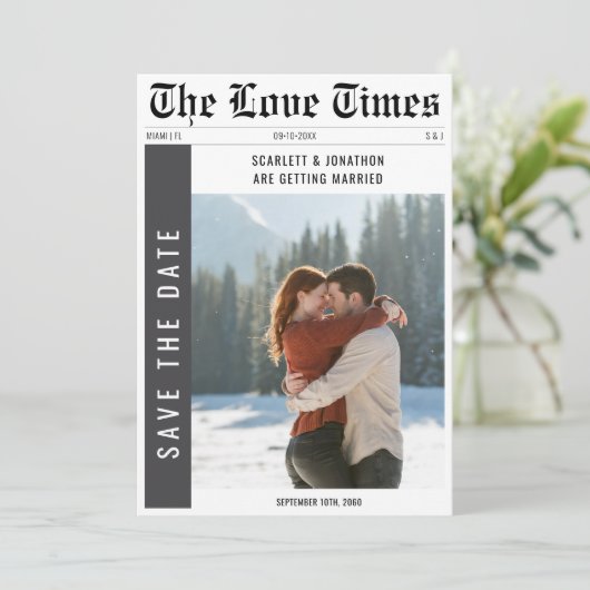  Klassieke Krant Trouwwinter Foto Save The Date (Staand voorkant)
