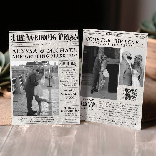 Klassieke  krant Unieke foto bruiloft Kaart