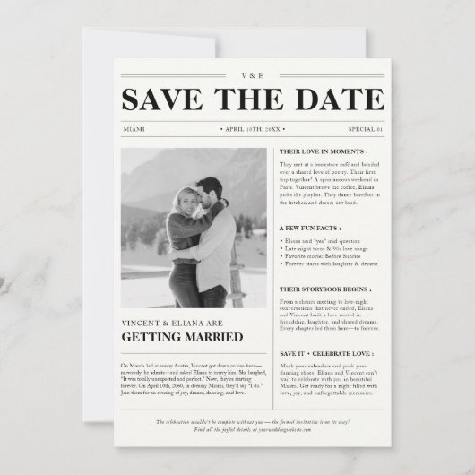 Klassieke  krant Winter Wedding Foto Save The Date (Voorkant)