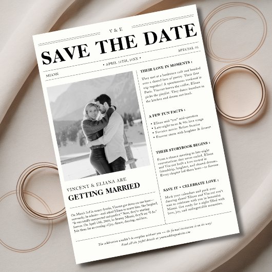 Klassieke  krant Winter Wedding Foto Save The Date