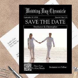 Klassieke Kranten Huwelijks QR Code Save the Date Briefkaart