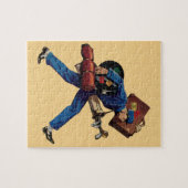 Klassieke kruier in uniform, koffer en golfclub legpuzzel (Horizontaal)