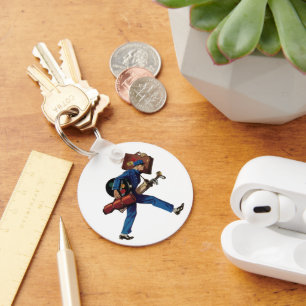 Klassieke kruier in uniform, koffer en golfclub sleutelhanger