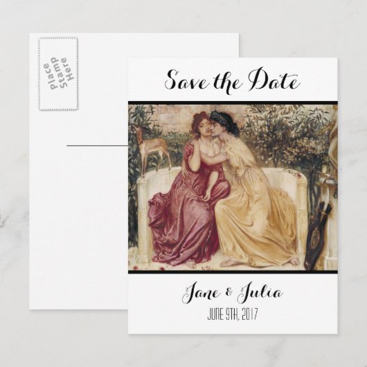 Klassieke kunst Save the Date (Twee vrouwen) Aankondigingskaart (Voorkant / Achterkant)