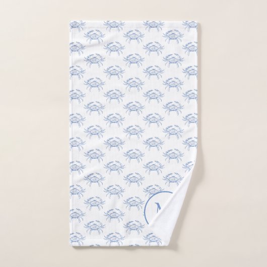 Klassieke Kustblauwe en witte krabben Monogram Bad Handdoek (Handdoek)