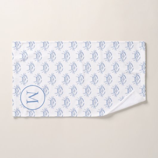Klassieke Kustblauwe en witte krabben Monogram Bad Handdoek (Handdoek)