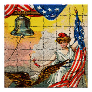 Klassieke Lady Eagle Vlag Liberty Bell Mozaïek Waa Perfect Poster