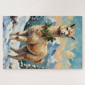 Klassieke Lama in Besneeuwde Kerstweide Legpuzzel (Horizontaal)