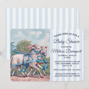 Klassieke Lammetjes in Blauwe Lintjes Baby Shower Kaart