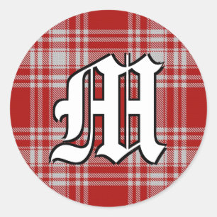 Klassieke LAN Menzies Red en White Tartan Monogram Ronde Sticker