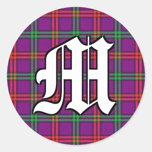Klassieke lan Montgomery Tartan Monogram Ronde Sticker (Voorkant)