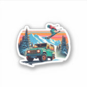Klassieke Land Rover Verdediger Skiseizoen Sticker (Voorkant)