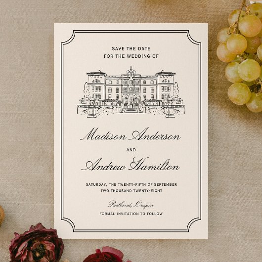 Klassieke landgoed illustratie bruiloft save the date