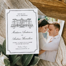 Klassieke Landgoed Illustratie Foto Bruiloft Save The Date