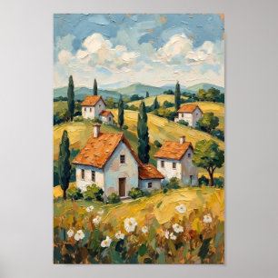 Klassieke landschapschilderkunst van een dorp op h poster