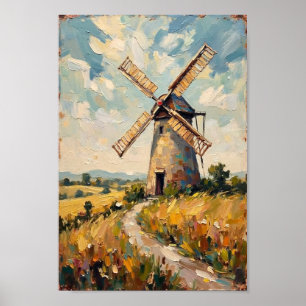 Klassieke landschapskunst met molen poster