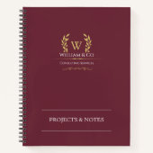 Klassieke Laurel krans Bourgondië Goud Monogram Notitieboek (Voorkant)