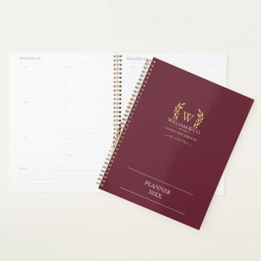 Klassieke Laurel krans Bourgondië Goud Monogram Planner (Display)