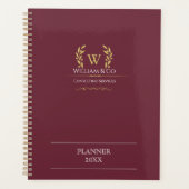Klassieke Laurel krans Bourgondië Goud Monogram Planner (Voorkant)