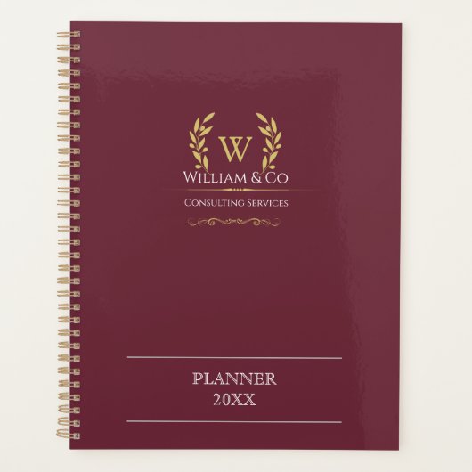 Klassieke Laurel krans Bourgondië Goud Monogram Planner (Voorkant)