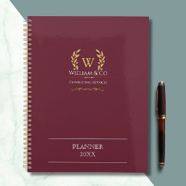 Klassieke Laurel krans Bourgondië Goud Monogram Planner