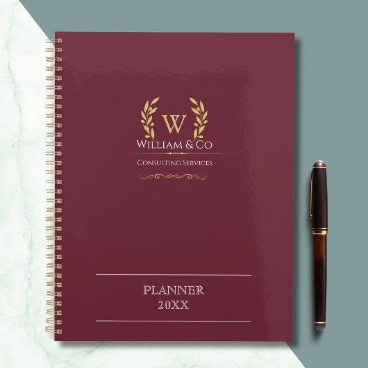 Klassieke Laurel krans Bourgondië Goud Monogram Planner