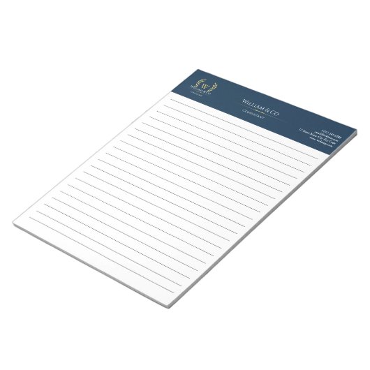 Klassieke Laurel krans Navy Blauw Goud Monogram Notitieblok (Schuin)