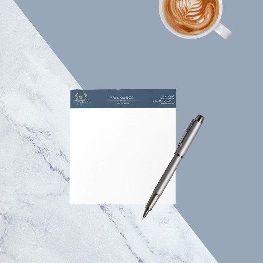 Klassieke Laurel krans Navy Blauw Goud Monogram Notitieblok