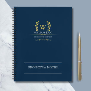 Klassieke Laurel krans Navy Blauw Goud Monogram Notitieboek