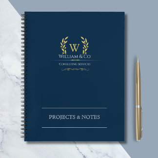 Klassieke Laurel krans Navy Blauw Goud Monogram Notitieboek