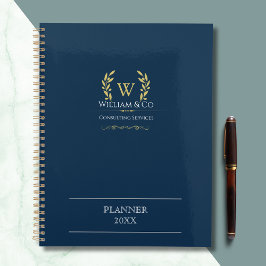 Klassieke Laurel krans Navy Blauw Goud Monogram Planner