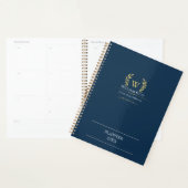 Klassieke Laurel krans Navy Blauw Goud Monogram Planner (Display)
