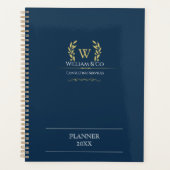 Klassieke Laurel krans Navy Blauw Goud Monogram Planner (Voorkant)