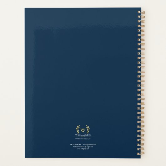 Klassieke Laurel krans Navy Blauw Goud Monogram Planner (Achterkant)
