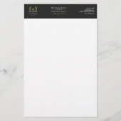 Klassieke laurel krans zwart goud monogram briefpapier (Voorkant)