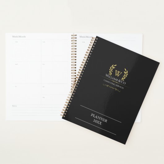 Klassieke laurel krans zwart goud monogram planner (Display)