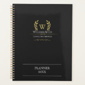 Klassieke laurel krans zwart goud monogram planner (Voorkant)