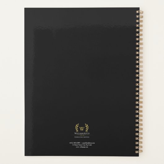 Klassieke laurel krans zwart goud monogram planner (Achterkant)