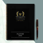 Klassieke laurel krans zwart goud monogram planner