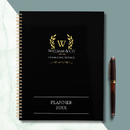 Klassieke laurel krans zwart goud monogram planner