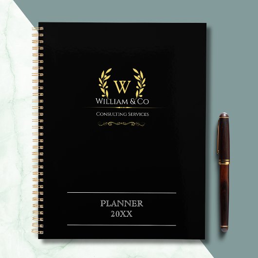 Klassieke laurel krans zwart goud monogram planner
