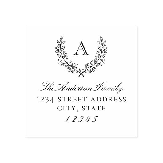 Klassieke Laurel Wreater Monogram Return Address Rubberstempel (Afrduk)