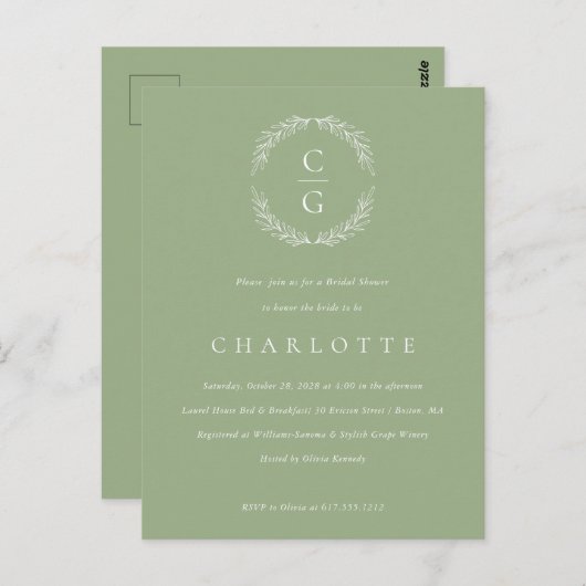 Klassieke Laurel Wreath Bridal Shower Uitnodiging (Voorkant / Achterkant)