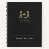 Klassieke lauwerkrans zwart gouden monogram notitieboek (Voorkant)